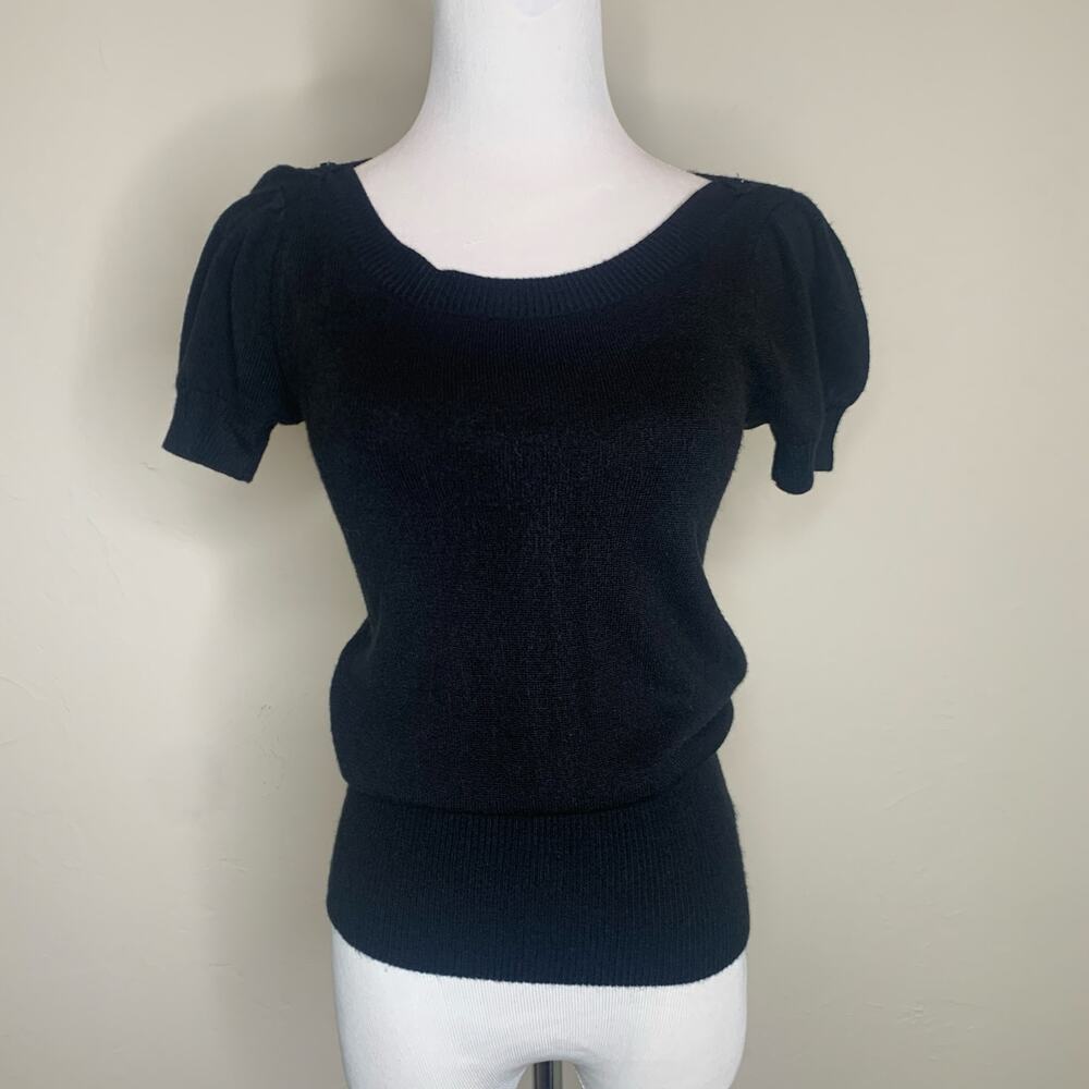 Energie Y2k Black Short Puff Sleeve Sweater Sz Medium Boho